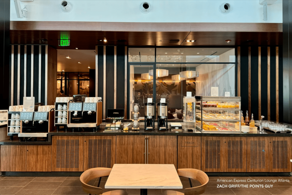 Beverage and snack station at American Express Centurion Lounge Atlanta