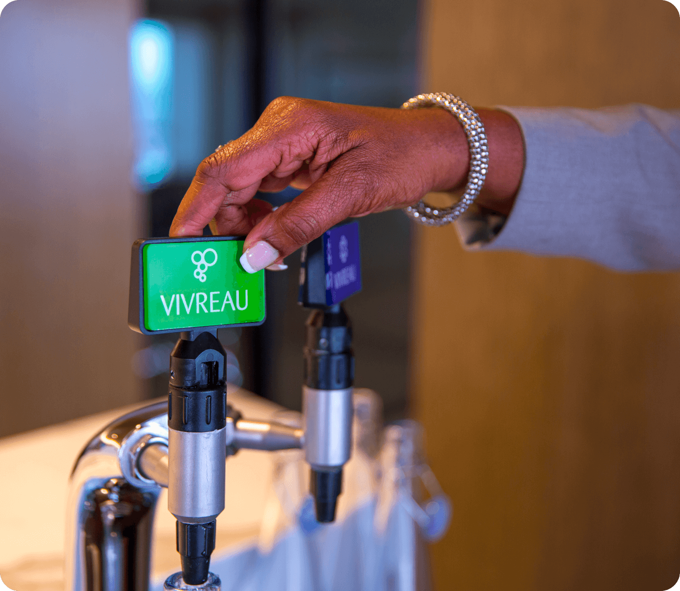 Close-up of water dispenser with digital interface