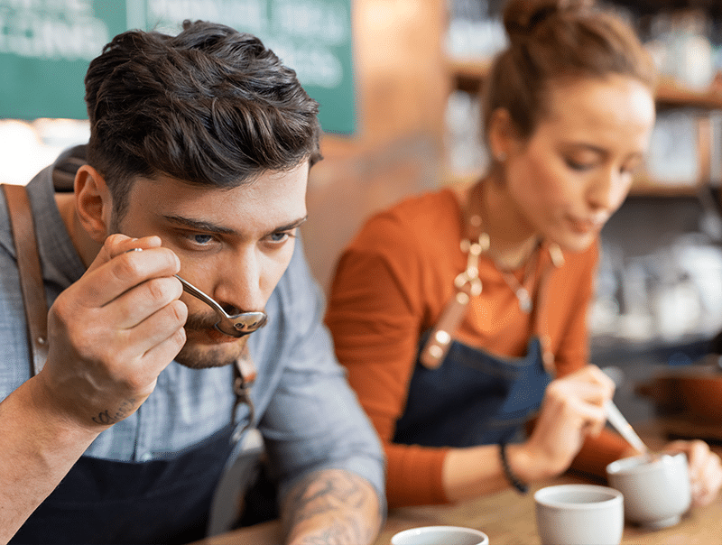 Man drinking soup