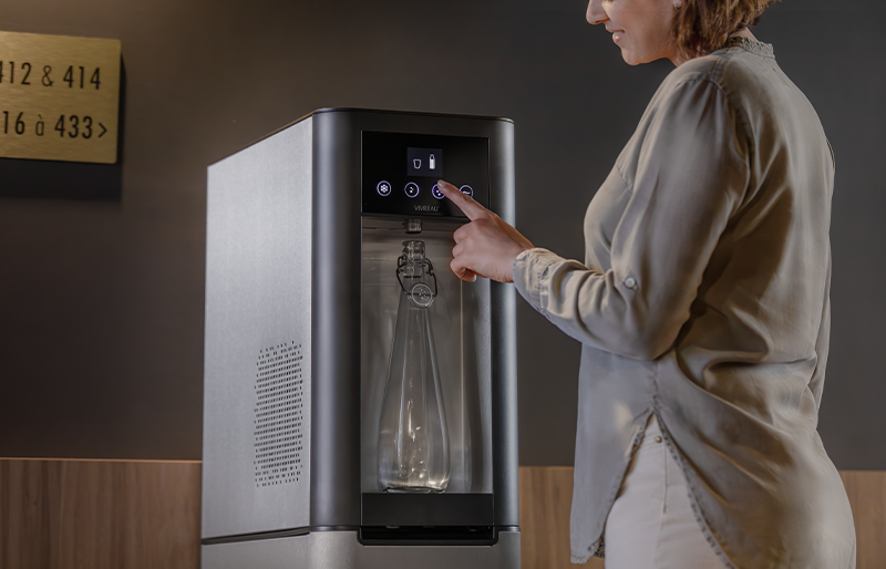 water dispenser in an office setting with sparkling water on demand