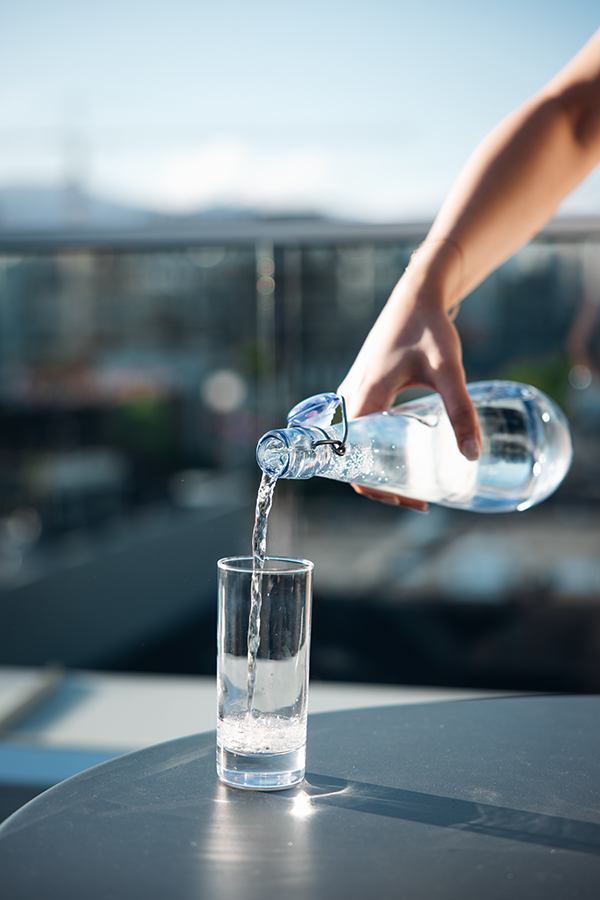 Sparkling water being served